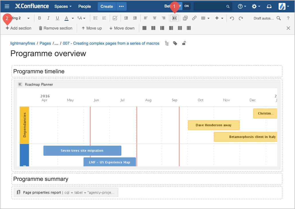 confluence roadmap planner macro server