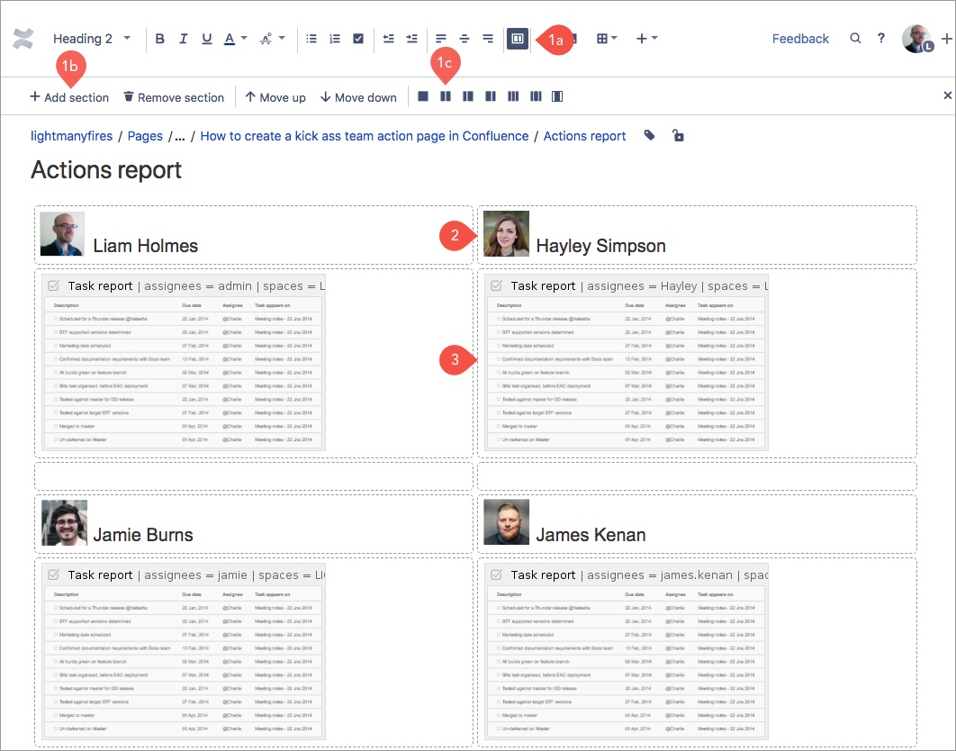 creating-a-kick-ass-team-actions-page-confluence-page-layout | task report
